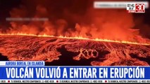 Islandia: volcán entró en erupción en medio de una aurora boreal