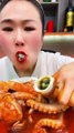 Eating Octopus with Spicy Sauce Asian Mukbang