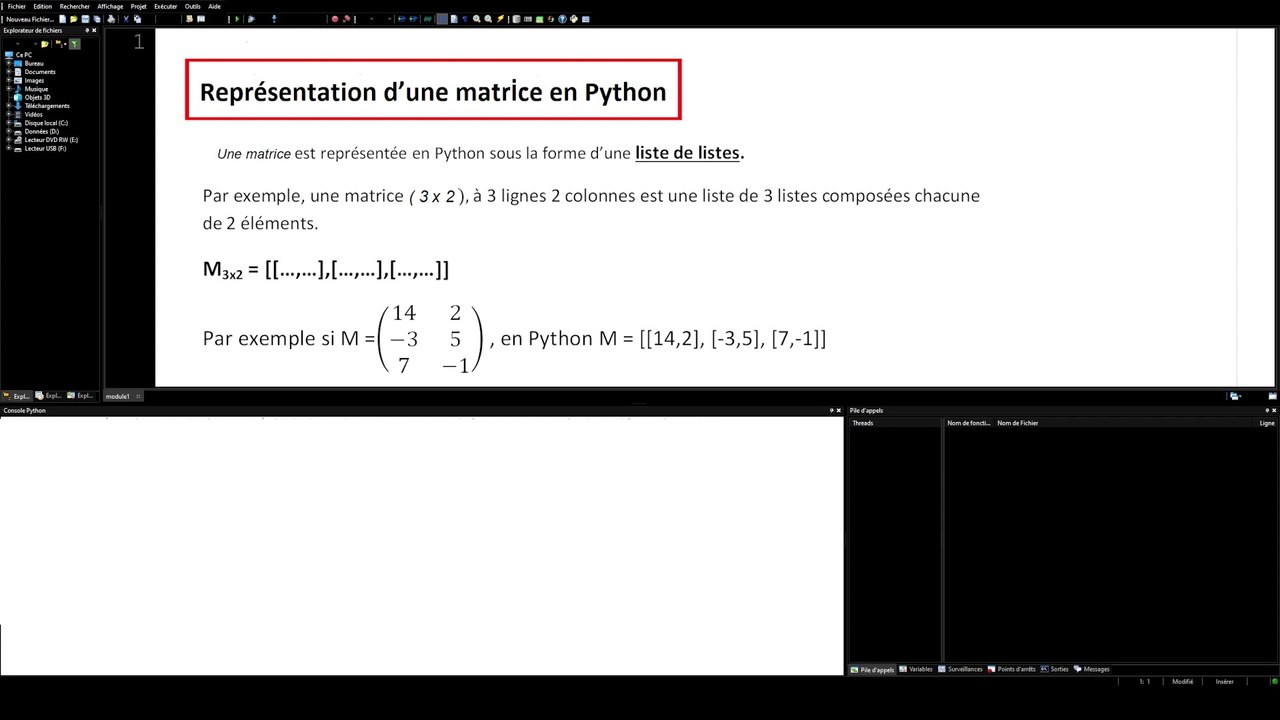 Représenter et lire une matrice en Python