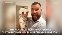 Travis Kelce Adorably Cheeses with His Friend Chandler Parsons' Baby — and Signs Boy's Cranial Helmet!