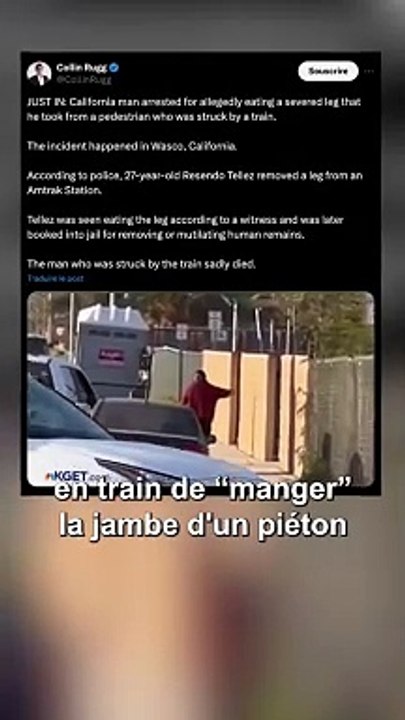 Il mange la jambe du corps d'un homme renversé par un train