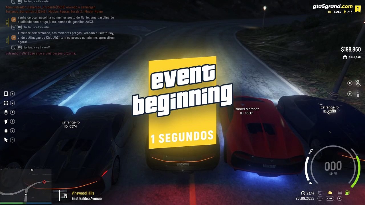 GTA V - Grand RP PT - 5 Bugattis  na Corrida de Rua de 20 09 2022 - 2315 -  Sargento Rodrigues