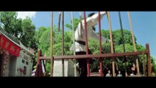 Jackie Chan fights with the Bamboo King in the movie DRUNK MASTER (1978)