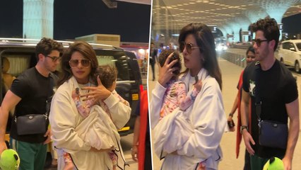 Priyanka Chopra holds Malti close while Nick Jonas asks Paps to be quiet as they leave Mumbai