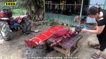 The village girl operates the rice milling machine for the villagers, she lives well with her skills