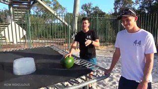 GIANT ICE BLOCK Vs. TRAMPOLINE from 45m!