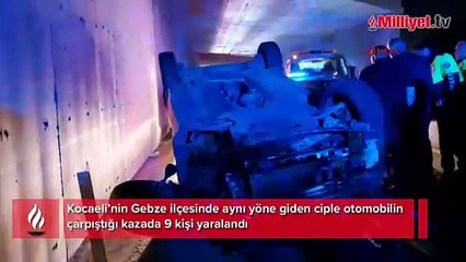 Kocaeli'de ciple otomobil çarpıştı: 9 yaralı