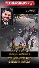 Grupo de vândalos com camisa vermelha puxaram comitê de deputado no Ceará