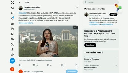 Temas del Día 01-04: En Ecuador el impuesto al valor agregado aumenta de 12 a 15%