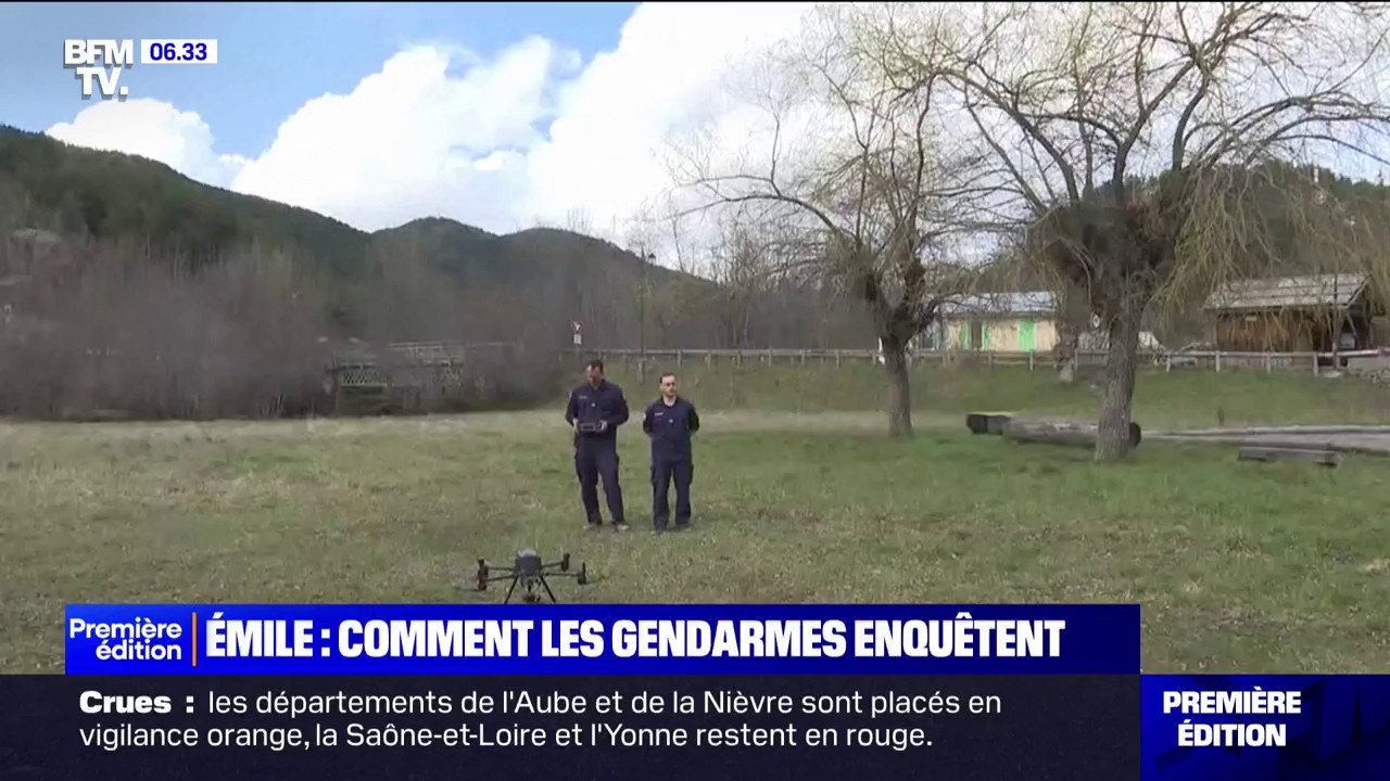Après la découverte des ossements du petit Émile, les gendarmes de  l'Institut de recherche criminelle cartographient la scène à l'aide de drones