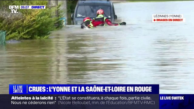 Crues: les pompiers évacuent les habitants de Lézinnes dans l'Yonne