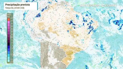 Previsão de precipitação e nebulosidade até sexta-feira (05)