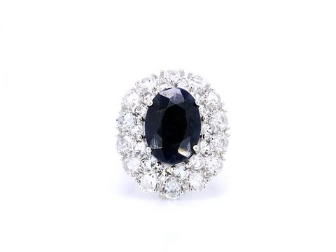 Oval Sapphire Halo Ring in .925 Sterling Silver