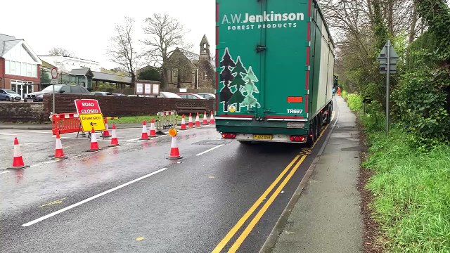 Roadworks on the A259 near to Little Common roundabout, Bexhill, East Sussex, on April 3 2024