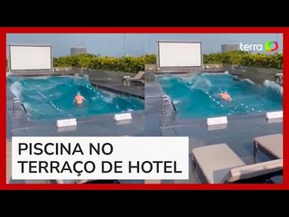 Homem fica preso em piscina de hotel durante terremoto em Taiwan