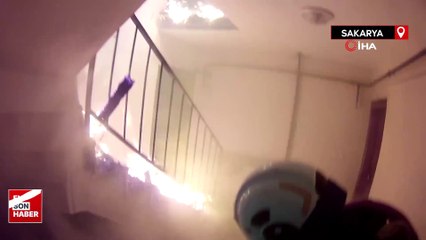 Aksiyon film sahnesi değil, itfaiyenin yangına müdahalesi