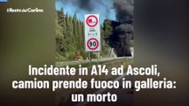 Incidente in A14 ad Ascoli, camion prende fuoco in galleria: un morto