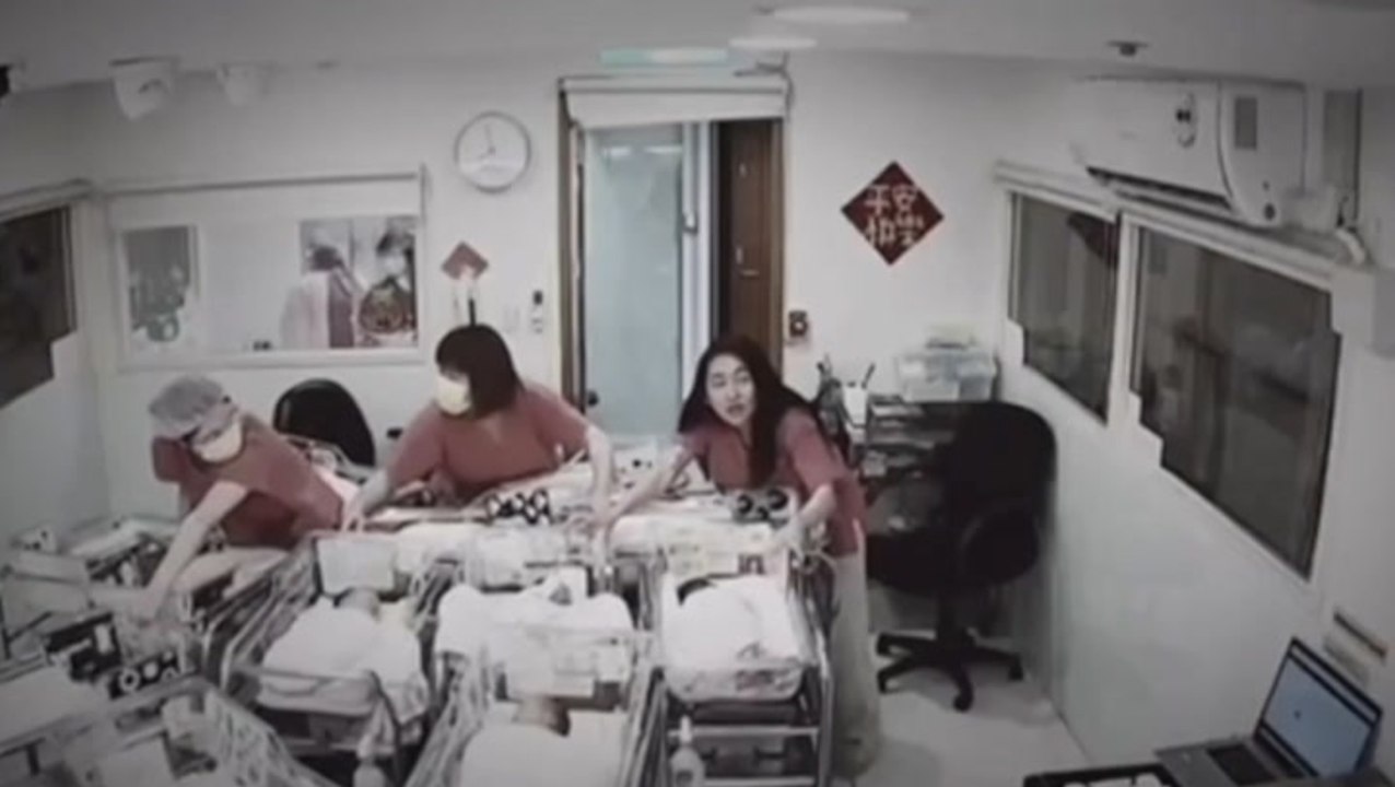 Taiwan: Moment nurses rush to protect newborn babies during earthquake