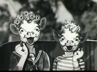 1950s Elsie on a picnic with Borden's cottage cheese TV commercial