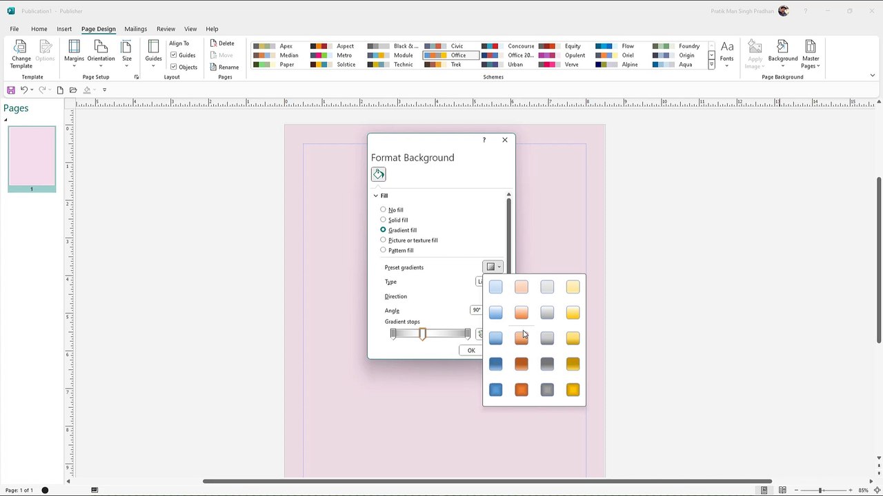 Microsoft Publisher Section 43 Applying Custom Background Style