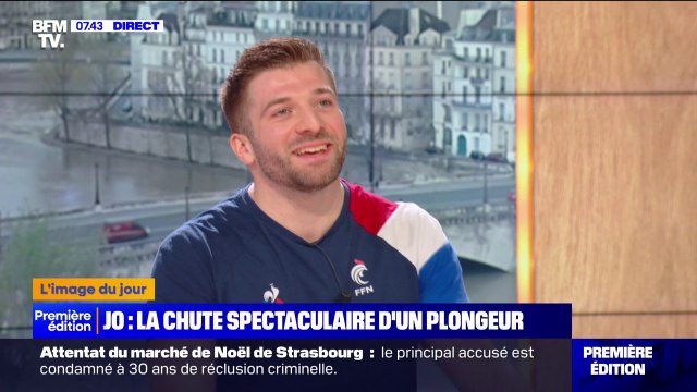 J'avoue, la chute est marrante : Alexis Jandard, le plongeur qui a chuté au centre aquatique olympique, est sur BFMTV