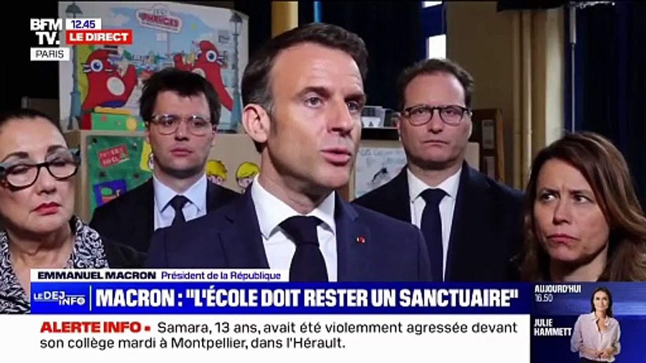Agressions de collégiens: Le Président Emmanuel Macron appelle à "protéger l'école" d'une "forme de violence désinhibée" - Regardez