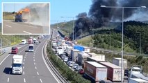 Kuzey Marmara Otoyolu'nda TIR yangını Trafik kilitlendi