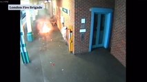 Moment e-bike bursts into flames at Sutton railway station