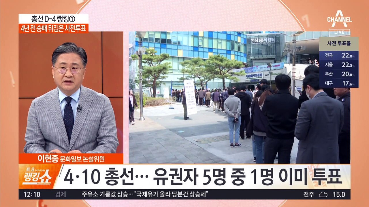 12시 기준 22.0%…사전투표율 총선 중 최고