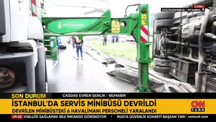 Basın Ekspres yolunda servis minibüsü devrildi; yaralılar var