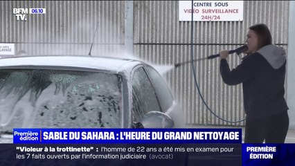 Après le passage d'un nuage de sable du Sahara, l'heure du grand nettoyage pour les voitures