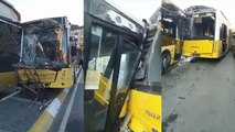 Gaz pedalı takılı kalan İETT otobüsü duraktaki otobüslere çarptı