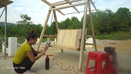 Woodworking Skills Make Wooden Swing - Relax on the swing after a hard day of work - My Farm