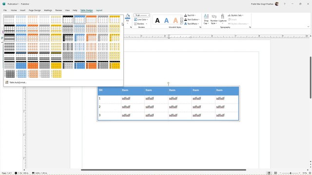 Microsoft Publisher Section 46 Merging, Unmerging and Selecting Table Style