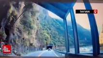 Tayvan'daki depremde dağ yolunda kurtuluş anı