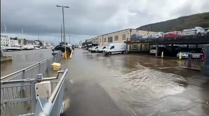 Video shows water breaching Douglas harbour walls after heavy rain