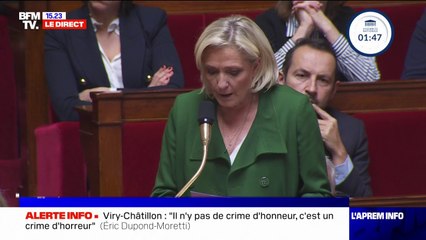 "Ce ne sont plus des faits divers mais des faits de sociétés": Marine Le Pen s'exprime après la mort de Shemseddine, passé à tabac à Viry-Châtillon