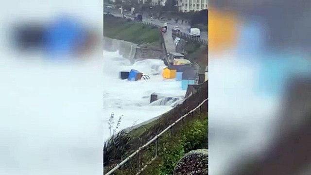 Storm Pierrick: Beach huts blown into sea