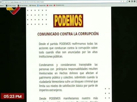 Podemos reafirma su apoyo a todas las acciones tomadas contra la trama de corrupción PDVSA-Cripto
