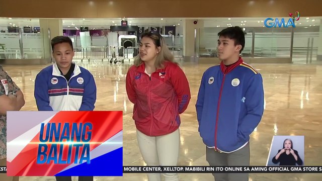 PHL weightlifters Vanessa Sarno, John Ceniza, at Elreen Ando, balik-Pilipinas na matapos ang tagumpay sa 2024 IWF Weightlifting World Cup | UB