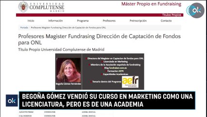 Begoña Gómez vendió su curso en Marketing como una licenciatura, pero es de una academia