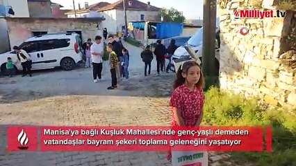 Bu mahallenin genci yaşlısı bayram şekeri topluyor