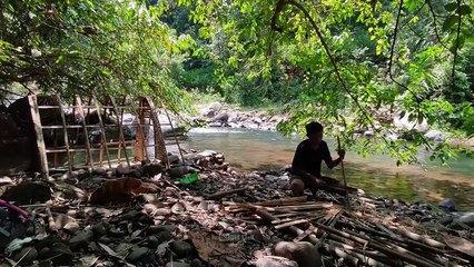 Camping and fishing in clear mountain spring rivers || solo camping-bushcraft