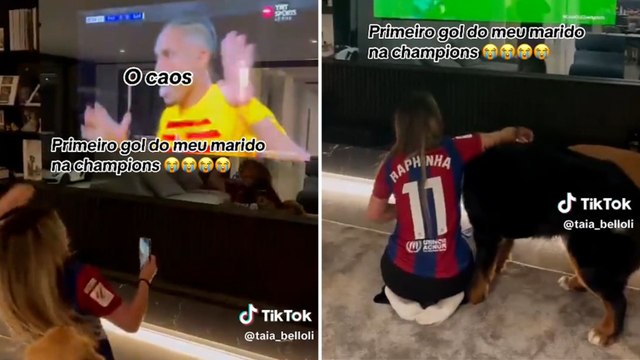 Va por 3M de reproducciones: la viral reacción de la mujer de Raphinha a su primer gol en Champions