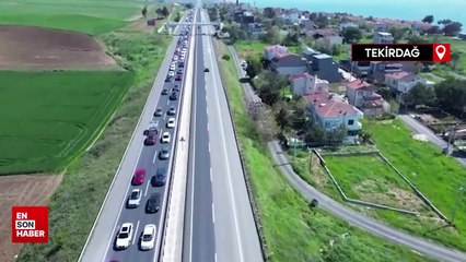 Tekirdağ-İstanbul kara yolunda trafik yoğunluğu
