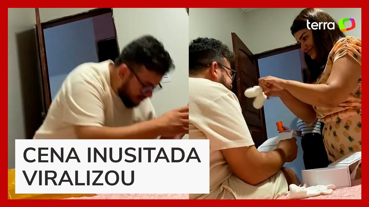 Homem desmaia ao descobrir gravidez da esposa, e cena viraliza nas redes sociais