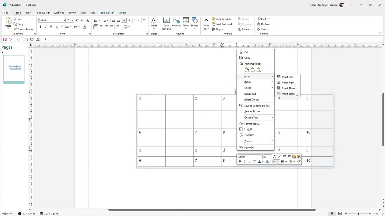 Microsoft Publisher Section 50 Adding and Removing table rows and columns