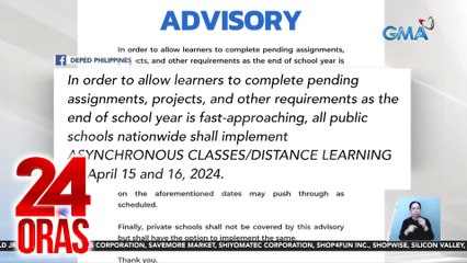 DepEd, ipinag-utos ang asynchronous classes o distance learning sa April 15-16 | 24 Oras