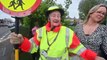 90 Years old and still working as a Lollipop lady .. Pat '' Working in the rain and cold hardens you up;;.