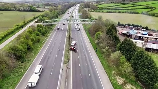 Drone footage shows aftermath of crash causing delays in South Yorkshire